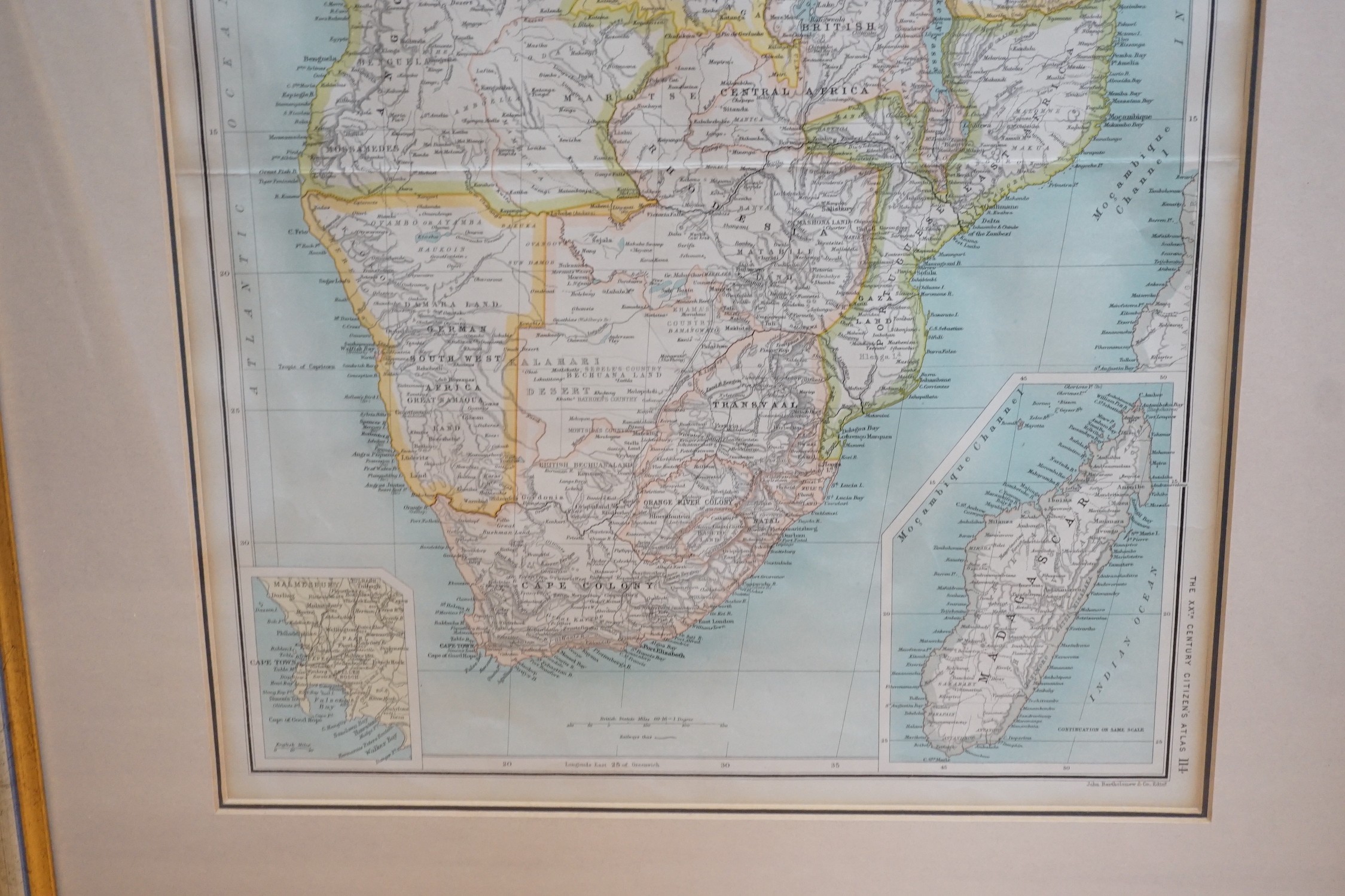 John Bartholomew / The XXth Citizens Atlas, Maps of British Central Africa Protectorate and Central and South Africa, 67 x 30cm and 43 x 34cm